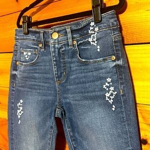 Loft jeans, stretchy skinny embroidered size 25